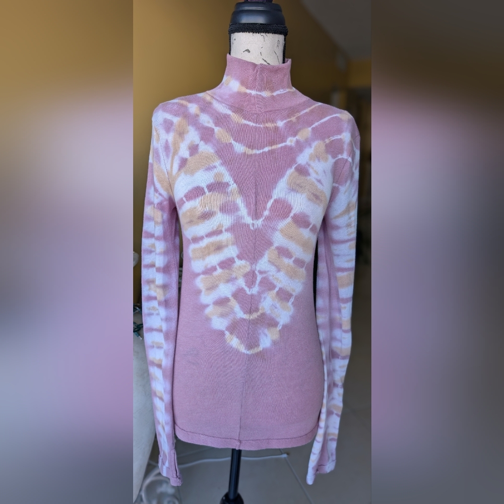 Pink Psychedelic Tie Dye We The Free Mock Long Sleeve Blouse Shirt Top Small